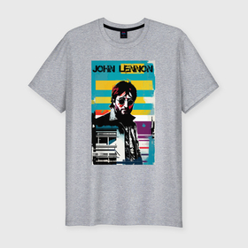 Мужская футболка хлопок Slim с принтом John Lennon   street art   legend в Екатеринбурге, 92% хлопок, 8% лайкра | приталенный силуэт, круглый вырез ворота, длина до линии бедра, короткий рукав | Тематика изображения на принте: 
