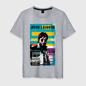 Мужская футболка хлопок с принтом John Lennon   street art   legend в Екатеринбурге, 100% хлопок | прямой крой, круглый вырез горловины, длина до линии бедер, слегка спущенное плечо. | Тематика изображения на принте: 