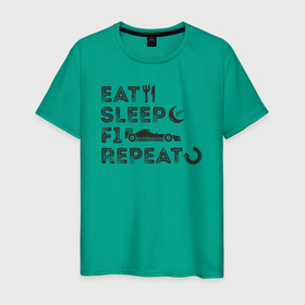 Мужская футболка хлопок с принтом Eat sleep F1 в Белгороде, 100% хлопок | прямой крой, круглый вырез горловины, длина до линии бедер, слегка спущенное плечо. | Тематика изображения на принте: 