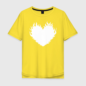 Мужская футболка хлопок Oversize с принтом Белое горящее сердце в Тюмени, 100% хлопок | свободный крой, круглый ворот, “спинка” длиннее передней части | 
