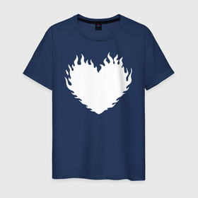 Мужская футболка хлопок с принтом Белое горящее сердце в Курске, 100% хлопок | прямой крой, круглый вырез горловины, длина до линии бедер, слегка спущенное плечо. | 