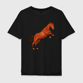 Мужская футболка хлопок Oversize с принтом Англо арабская лошадь , 100% хлопок | свободный крой, круглый ворот, “спинка” длиннее передней части | 