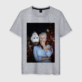 Мужская футболка хлопок с принтом Хеллоуин Майкл и Лори в Петрозаводске, 100% хлопок | прямой крой, круглый вырез горловины, длина до линии бедер, слегка спущенное плечо. | 
