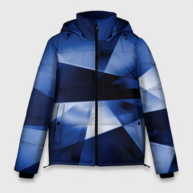 Мужская зимняя куртка 3D с принтом Синие лучи и отражения в абстракции в Белгороде, верх — 100% полиэстер; подкладка — 100% полиэстер; утеплитель — 100% полиэстер | длина ниже бедра, свободный силуэт Оверсайз. Есть воротник-стойка, отстегивающийся капюшон и ветрозащитная планка. 

Боковые карманы с листочкой на кнопках и внутренний карман на молнии. | 