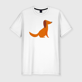 Мужская футболка хлопок Slim с принтом Оранжевый пёсик в Тюмени, 92% хлопок, 8% лайкра | приталенный силуэт, круглый вырез ворота, длина до линии бедра, короткий рукав | 
