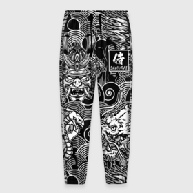 Мужские брюки 3D с принтом Татуировки самурая в Новосибирске, 100% полиэстер | манжеты по низу, эластичный пояс регулируется шнурком, по бокам два кармана без застежек, внутренняя часть кармана из мелкой сетки | Тематика изображения на принте: 