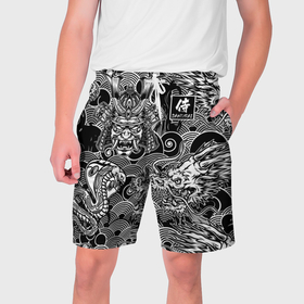 Мужские шорты 3D с принтом Татуировки самурая в Тюмени,  полиэстер 100% | прямой крой, два кармана без застежек по бокам. Мягкая трикотажная резинка на поясе, внутри которой широкие завязки. Длина чуть выше колен | Тематика изображения на принте: 
