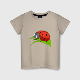 Детская футболка хлопок с принтом Божья коровка на листе в Петрозаводске, 100% хлопок | круглый вырез горловины, полуприлегающий силуэт, длина до линии бедер | 