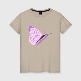 Женская футболка хлопок с принтом Сиреневая бабочка в Новосибирске, 100% хлопок | прямой крой, круглый вырез горловины, длина до линии бедер, слегка спущенное плечо | 