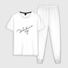 Мужская пижама хлопок с принтом Джон Леннон   автограф в Екатеринбурге, 100% хлопок | брюки и футболка прямого кроя, без карманов, на брюках мягкая резинка на поясе и по низу штанин
 | 