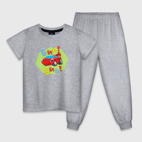 Детская пижама хлопок с принтом Красная гоночная машинка Бип Бип , 100% хлопок |  брюки и футболка прямого кроя, без карманов, на брюках мягкая резинка на поясе и по низу штанин
 | 