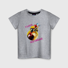 Детская футболка хлопок с принтом Пчелка на мороженке в Курске, 100% хлопок | круглый вырез горловины, полуприлегающий силуэт, длина до линии бедер | 