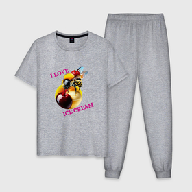 Мужская пижама хлопок с принтом Пчелка на мороженке в Тюмени, 100% хлопок | брюки и футболка прямого кроя, без карманов, на брюках мягкая резинка на поясе и по низу штанин
 | 