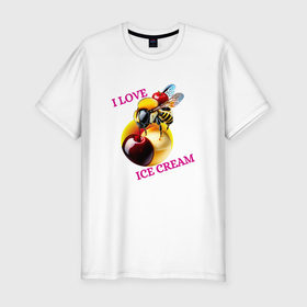 Мужская футболка хлопок Slim с принтом Пчелка на мороженке в Тюмени, 92% хлопок, 8% лайкра | приталенный силуэт, круглый вырез ворота, длина до линии бедра, короткий рукав | 