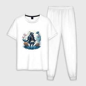 Мужская пижама хлопок с принтом Water knight , 100% хлопок | брюки и футболка прямого кроя, без карманов, на брюках мягкая резинка на поясе и по низу штанин
 | Тематика изображения на принте: 