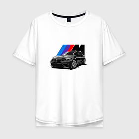 Мужская футболка хлопок Oversize с принтом BMW на фоне m performance , 100% хлопок | свободный крой, круглый ворот, “спинка” длиннее передней части | 