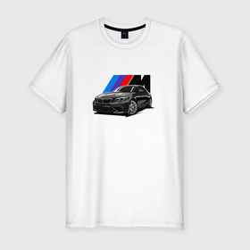 Мужская футболка хлопок Slim с принтом BMW на фоне m performance в Кировске, 92% хлопок, 8% лайкра | приталенный силуэт, круглый вырез ворота, длина до линии бедра, короткий рукав | 