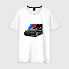 Мужская футболка хлопок с принтом BMW на фоне m performance в Кировске, 100% хлопок | прямой крой, круглый вырез горловины, длина до линии бедер, слегка спущенное плечо. | 