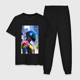 Мужская пижама хлопок с принтом Парень в стиле киберпанк в Екатеринбурге, 100% хлопок | брюки и футболка прямого кроя, без карманов, на брюках мягкая резинка на поясе и по низу штанин
 | 