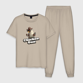 Мужская пижама хлопок с принтом Chicken Gun illustration в Белгороде, 100% хлопок | брюки и футболка прямого кроя, без карманов, на брюках мягкая резинка на поясе и по низу штанин
 | Тематика изображения на принте: 