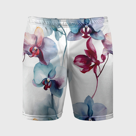 Мужские шорты спортивные с принтом Голубая орхидея акварель   паттерн в Курске,  |  | Тематика изображения на принте: 