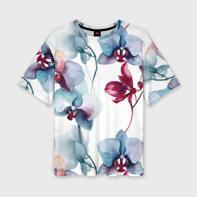 Женская футболка oversize 3D с принтом Голубая орхидея акварель   паттерн ,  |  | 