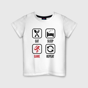 Детская футболка хлопок с принтом Eat   sleep   Portal   repeat в Курске, 100% хлопок | круглый вырез горловины, полуприлегающий силуэт, длина до линии бедер | 