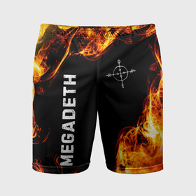 Мужские шорты спортивные с принтом Megadeth и пылающий огонь в Белгороде,  |  | 