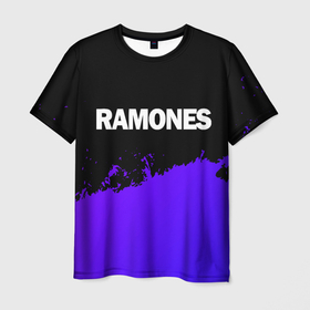 Мужская футболка 3D с принтом Ramones purple grunge , 100% полиэфир | прямой крой, круглый вырез горловины, длина до линии бедер | 