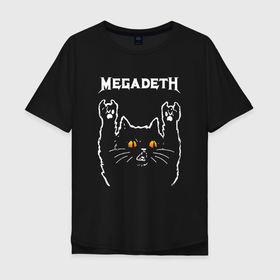 Мужская футболка хлопок Oversize с принтом Megadeth rock cat в Екатеринбурге, 100% хлопок | свободный крой, круглый ворот, “спинка” длиннее передней части | Тематика изображения на принте: 
