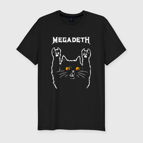 Мужская футболка хлопок Slim с принтом Megadeth rock cat в Санкт-Петербурге, 92% хлопок, 8% лайкра | приталенный силуэт, круглый вырез ворота, длина до линии бедра, короткий рукав | 