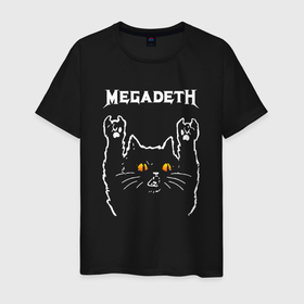Мужская футболка хлопок с принтом Megadeth rock cat , 100% хлопок | прямой крой, круглый вырез горловины, длина до линии бедер, слегка спущенное плечо. | 
