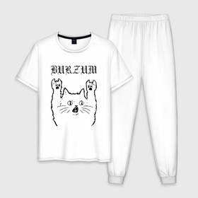 Мужская пижама хлопок с принтом Burzum   rock cat в Кировске, 100% хлопок | брюки и футболка прямого кроя, без карманов, на брюках мягкая резинка на поясе и по низу штанин
 | 