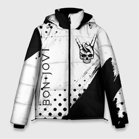 Мужская зимняя куртка 3D с принтом Bon Jovi и рок символ на светлом фоне в Екатеринбурге, верх — 100% полиэстер; подкладка — 100% полиэстер; утеплитель — 100% полиэстер | длина ниже бедра, свободный силуэт Оверсайз. Есть воротник-стойка, отстегивающийся капюшон и ветрозащитная планка. 

Боковые карманы с листочкой на кнопках и внутренний карман на молнии. | 
