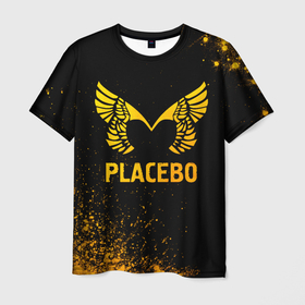 Мужская футболка 3D с принтом Placebo   gold gradient в Екатеринбурге, 100% полиэфир | прямой крой, круглый вырез горловины, длина до линии бедер | 