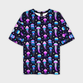 Мужская футболка oversize 3D с принтом Разноцветные медузы морские в Екатеринбурге,  |  | 