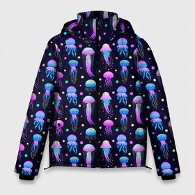 Мужская зимняя куртка 3D с принтом Разноцветные медузы морские в Екатеринбурге, верх — 100% полиэстер; подкладка — 100% полиэстер; утеплитель — 100% полиэстер | длина ниже бедра, свободный силуэт Оверсайз. Есть воротник-стойка, отстегивающийся капюшон и ветрозащитная планка. 

Боковые карманы с листочкой на кнопках и внутренний карман на молнии. | 