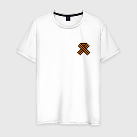 Мужская футболка хлопок с принтом Георгиевская ленточка на 9 мая , 100% хлопок | прямой крой, круглый вырез горловины, длина до линии бедер, слегка спущенное плечо. | 