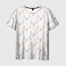 Мужская футболка 3D с принтом Весенний паттерн с цветами , 100% полиэфир | прямой крой, круглый вырез горловины, длина до линии бедер | Тематика изображения на принте: 