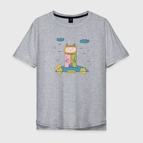 Мужская футболка хлопок Oversize с принтом космонавт доброта в Санкт-Петербурге, 100% хлопок | свободный крой, круглый ворот, “спинка” длиннее передней части | 