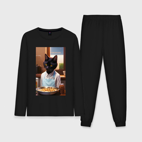 Мужская пижама с лонгсливом хлопок с принтом Кот повар с десертом ,  |  | Тематика изображения на принте: 
