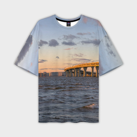 Мужская футболка oversize 3D с принтом Санкт Петербург: Финский залив вид с Васильевского острова в Санкт-Петербурге,  |  | 