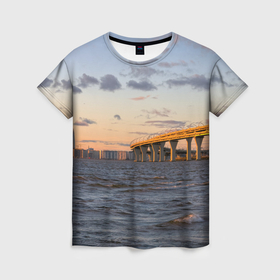 Женская футболка 3D с принтом Санкт Петербург: Финский залив вид с Васильевского острова в Екатеринбурге, 100% полиэфир ( синтетическое хлопкоподобное полотно) | прямой крой, круглый вырез горловины, длина до линии бедер | 