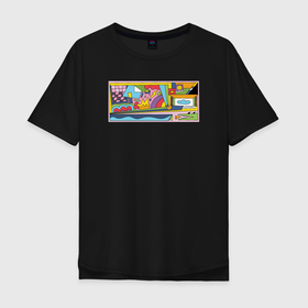 Мужская футболка хлопок Oversize с принтом цветная геометрия и крокодил в Курске, 100% хлопок | свободный крой, круглый ворот, “спинка” длиннее передней части | Тематика изображения на принте: 