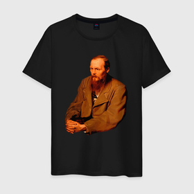 Мужская футболка хлопок с принтом Ф. Достоевский в Белгороде, 100% хлопок | прямой крой, круглый вырез горловины, длина до линии бедер, слегка спущенное плечо. | 