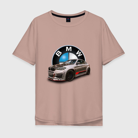 Мужская футболка хлопок Oversize с принтом Кроссовер BMW X6 2007 года , 100% хлопок | свободный крой, круглый ворот, “спинка” длиннее передней части | 