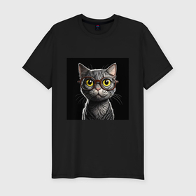 Мужская футболка хлопок Slim с принтом Желтоглазый котик в очках в Екатеринбурге, 92% хлопок, 8% лайкра | приталенный силуэт, круглый вырез ворота, длина до линии бедра, короткий рукав | 