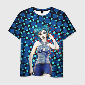 Мужская футболка 3D с принтом Аниме девушка с голубыми волосами в ретро полутонах в Екатеринбурге, 100% полиэфир | прямой крой, круглый вырез горловины, длина до линии бедер | 