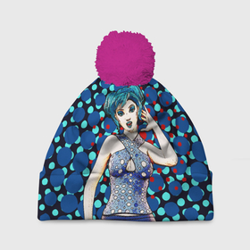 Шапка 3D c помпоном с принтом Аниме девушка с голубыми волосами в ретро полутонах в Тюмени, 100% полиэстер | универсальный размер, печать по всей поверхности изделия | 