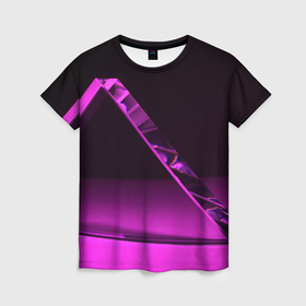 Женская футболка 3D с принтом Фиолетовая мрачная геометрическая фигура в Рязани, 100% полиэфир ( синтетическое хлопкоподобное полотно) | прямой крой, круглый вырез горловины, длина до линии бедер | 